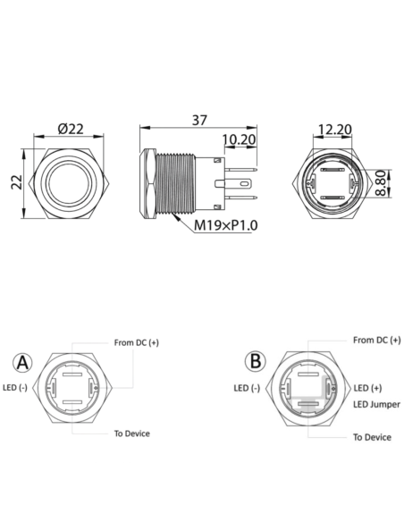 Interruttore FLAT Inox ON-OFF 12V IP67 con LED Blu – 20A