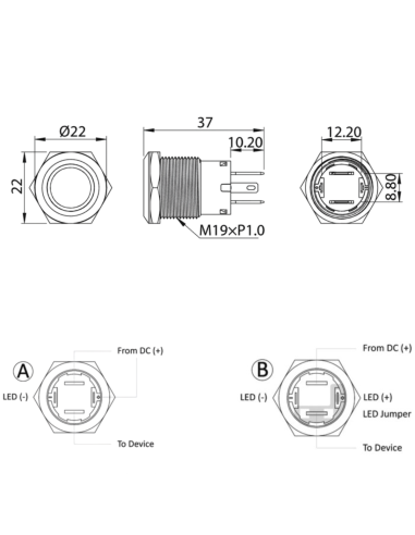 Interruttore FLAT Inox (ON)-OFF 12V IP67 Momentaneo – LED Blu