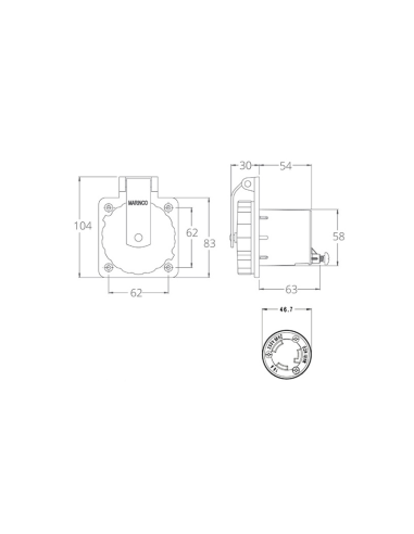 Marinco spina ad incasso INOX 316 16A