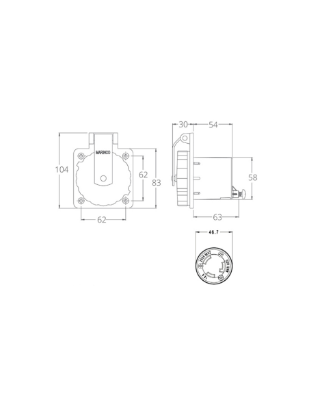 Marinco spina ad incasso INOX 316 16A
